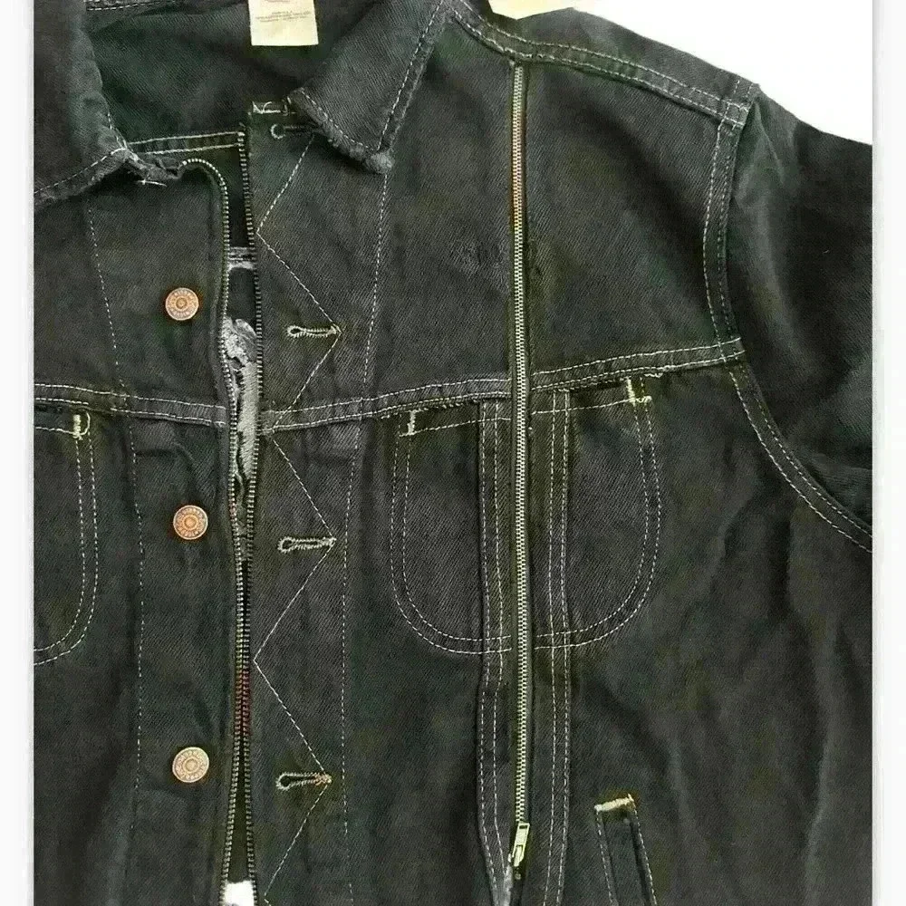 Free people Tricia Fix Western Crop denim jacket size L zipper in wash black nwt - Picture 10 of 12